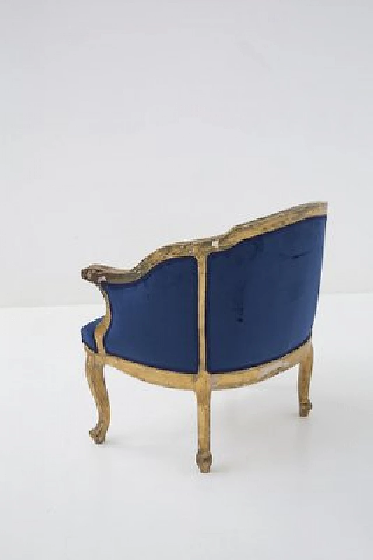 Poltrona in velluto blu e legno dorato, '800 14