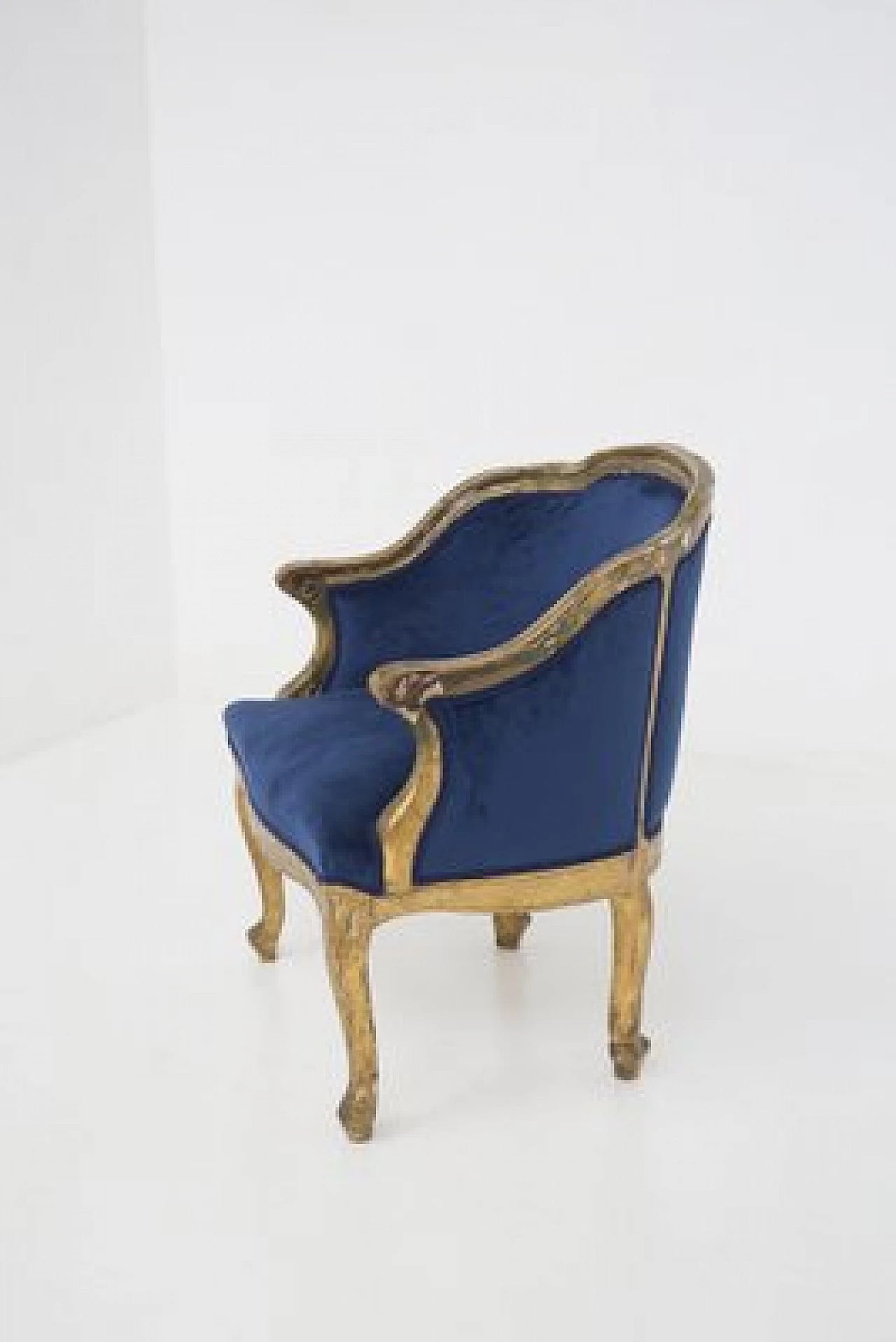 Poltrona in velluto blu e legno dorato, '800 15