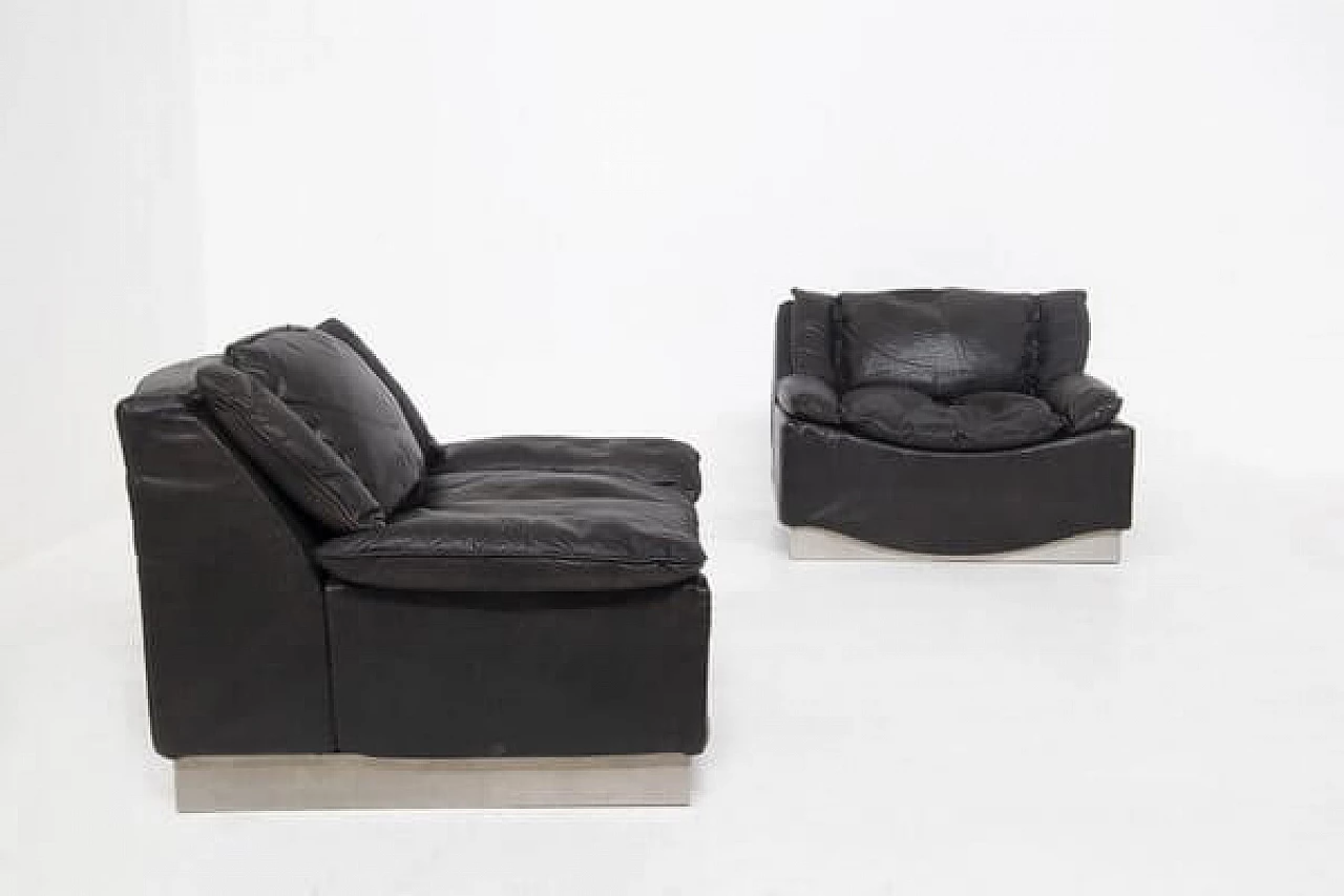 Pair of leather and steel armchairs by Luciano Frigerio, 1960s 1