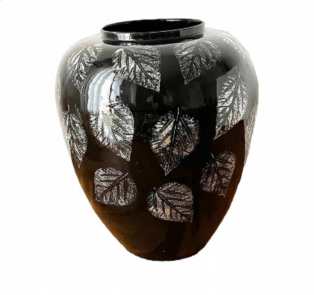 Black lacquered bamboo vase with gilded decoration, 1960s 4