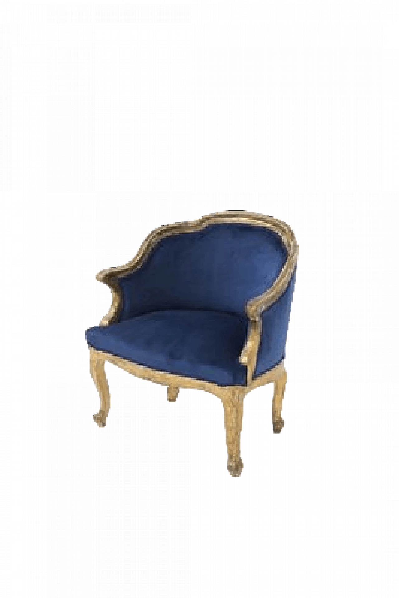 Poltrona in velluto blu e legno dorato, '800 16