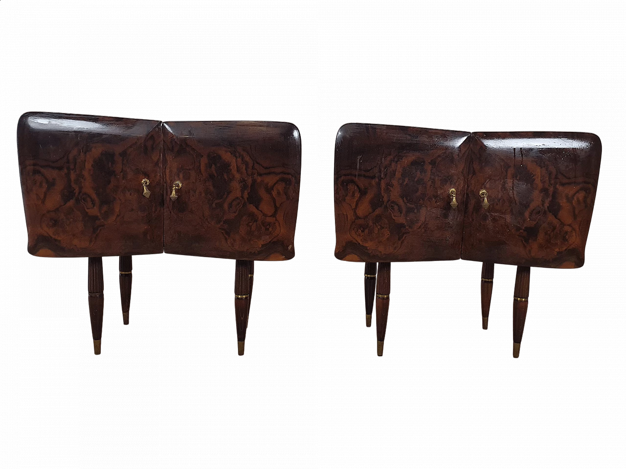 Pair of bedside tables with mirrored top and compartment drawers, 1940s 21