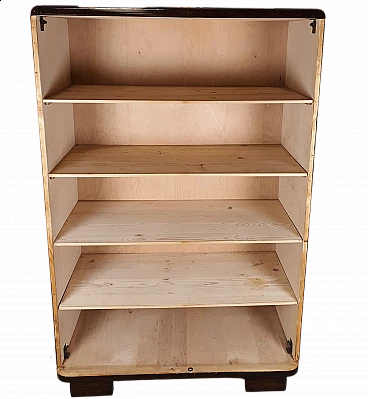 Mahogany burl bookcase with five adaptable shelves, 1950s