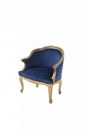 Poltrona in velluto blu e legno dorato, '800