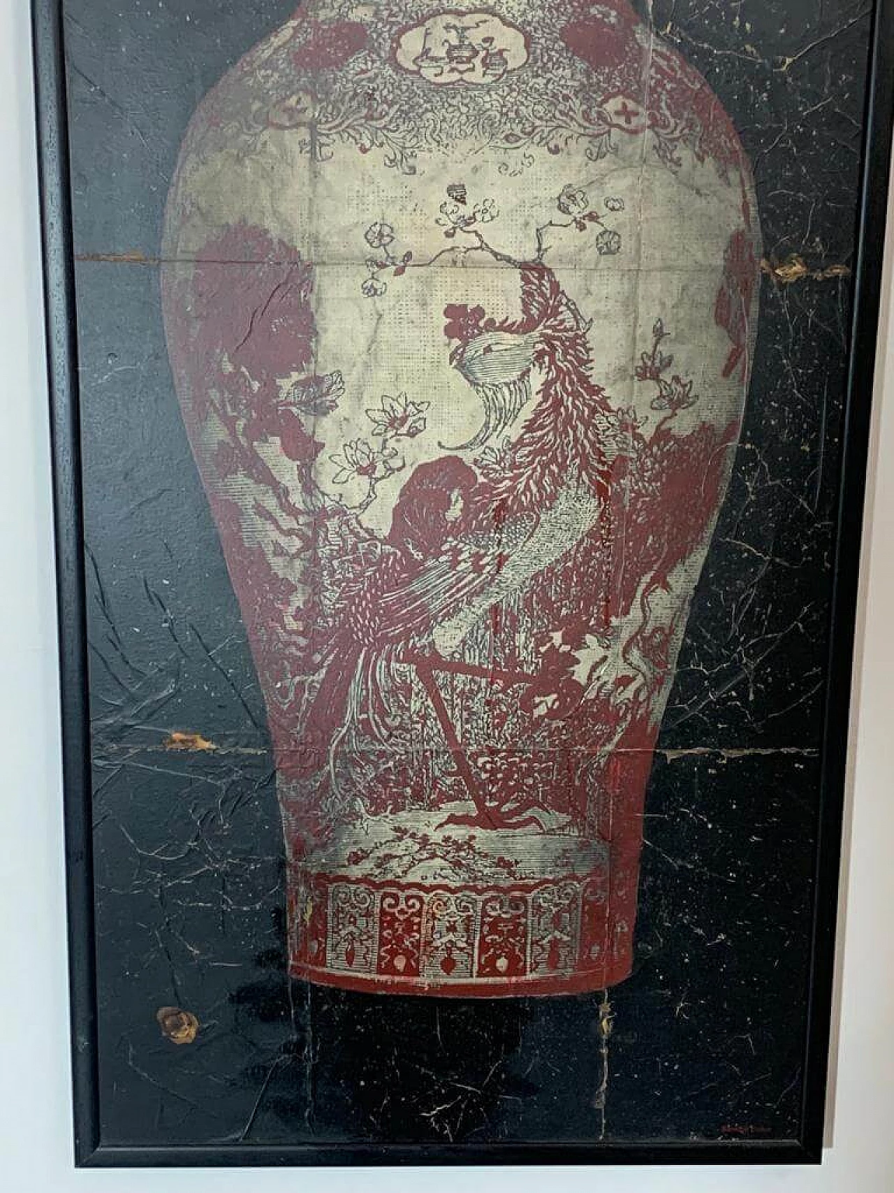 Serigrafia dipinta su carta di riso raffigurante un vaso con coperchio, anni '60 4