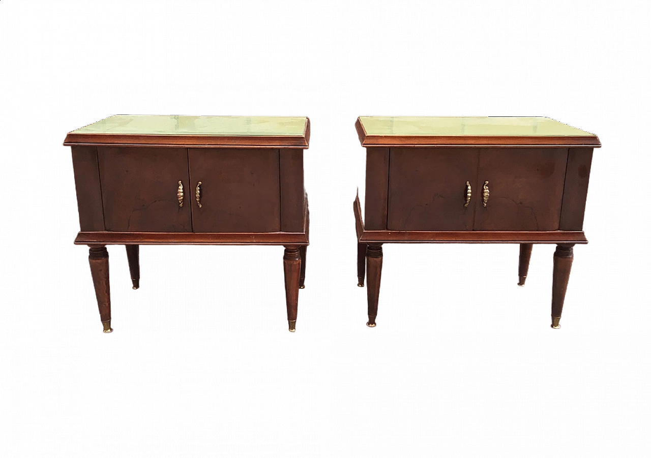 Pair of vintage wooden bedside tables with glass top for Fratelli Motta, 1960s 12