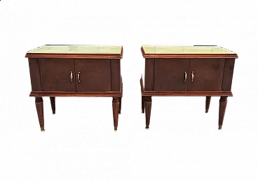 Pair of vintage wooden bedside tables with glass top for Fratelli Motta, 1960s