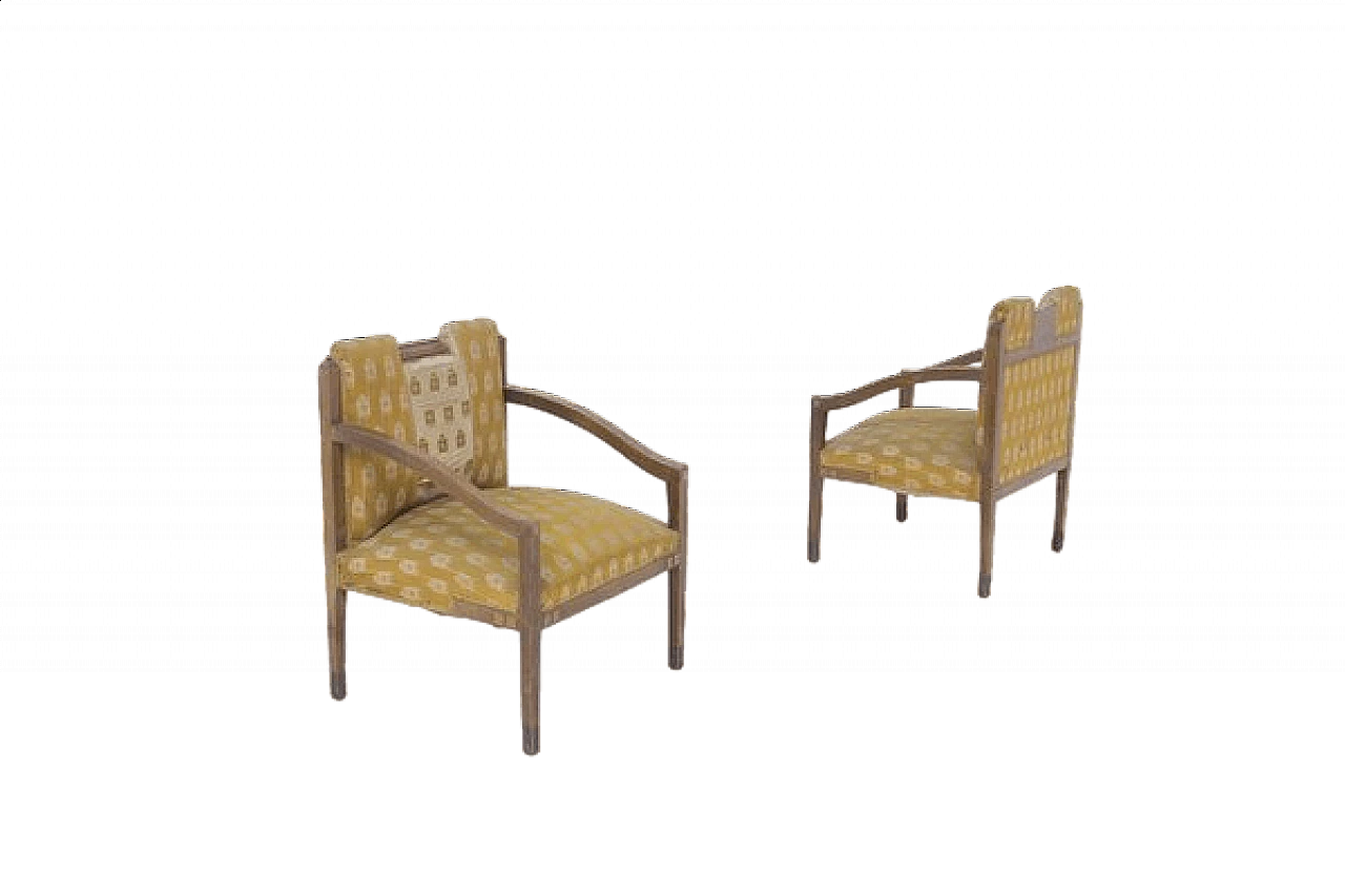 Pair of wood and brass armchairs, 1950s 17