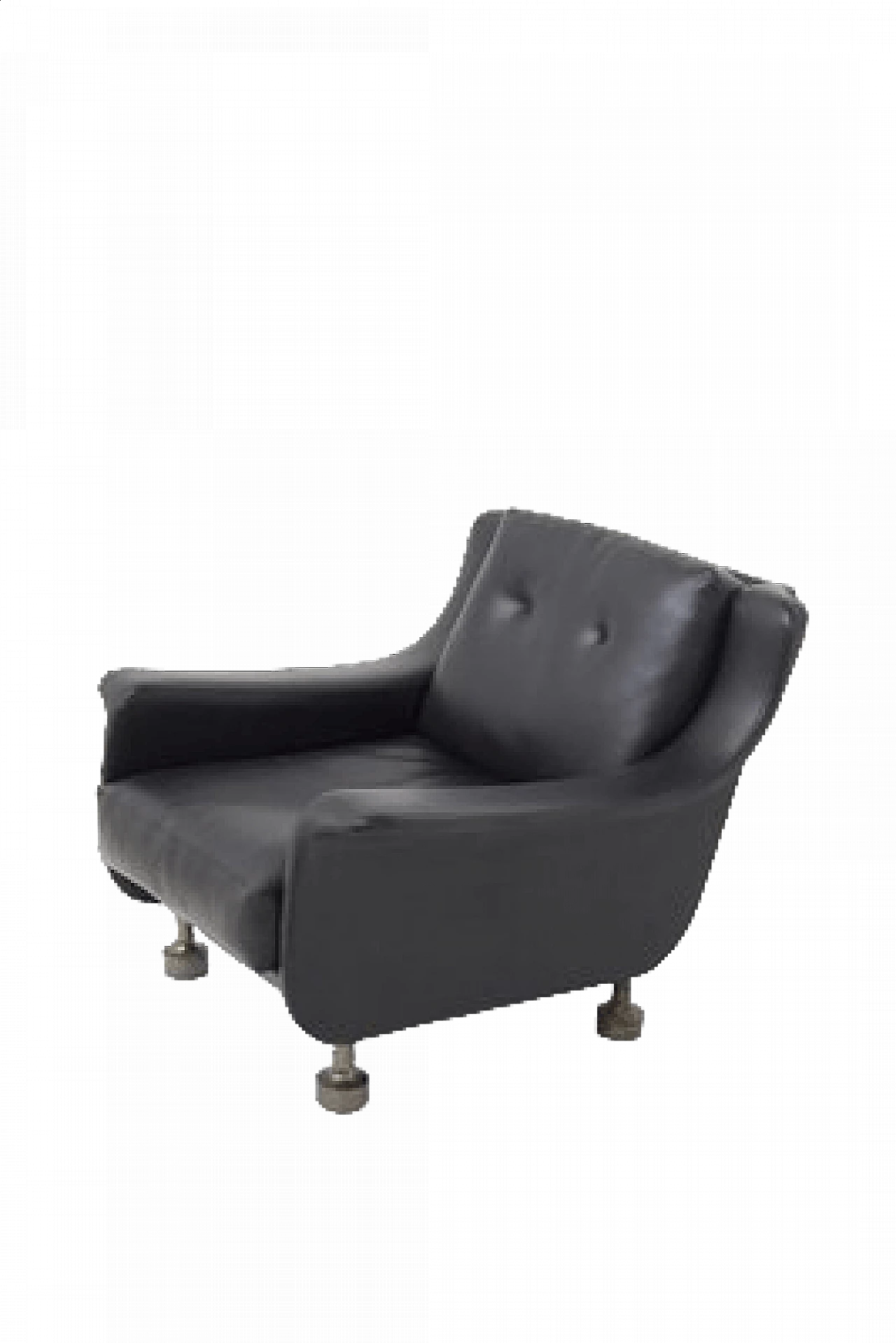Pair of black leather armchairs attributed to Luigi Caccia Dominioni, 1960s 14