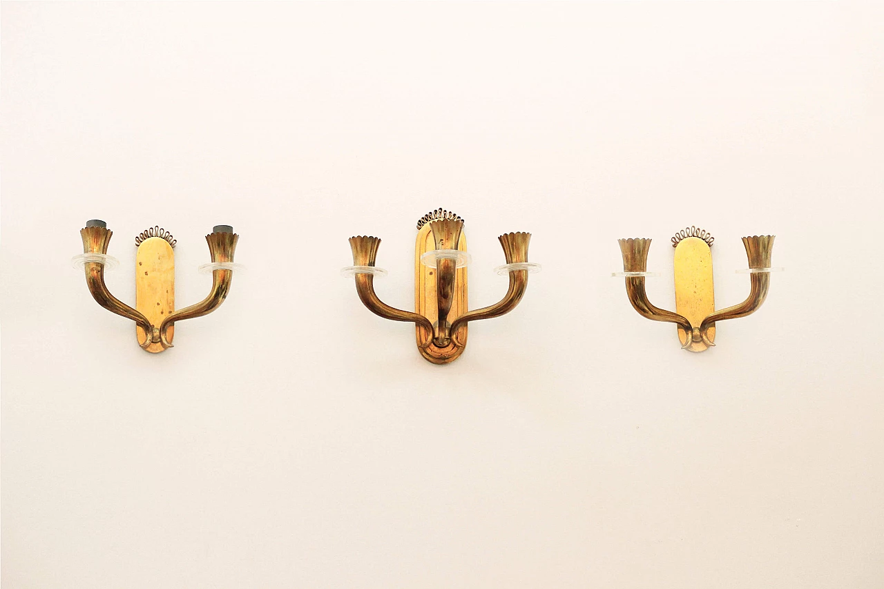 3 Gilded brass sconces by Gio Ponti, 1940s 1