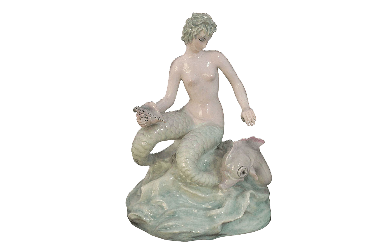Ceramic sculpture depicting bicaudate mermaid by Le Bertetti, 1930s 15
