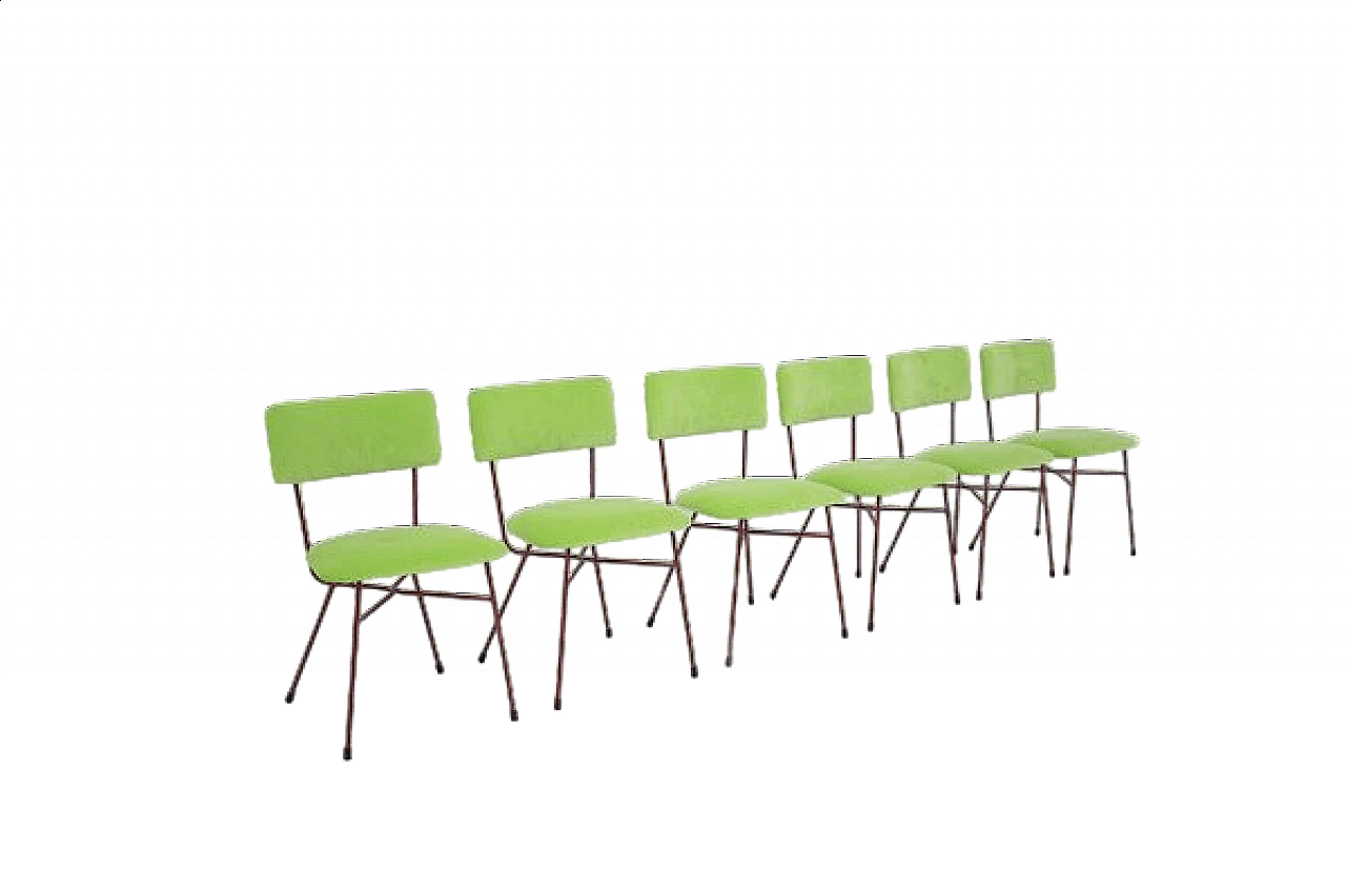6 Green and red velvet chairs by BBPR, 1950s 11