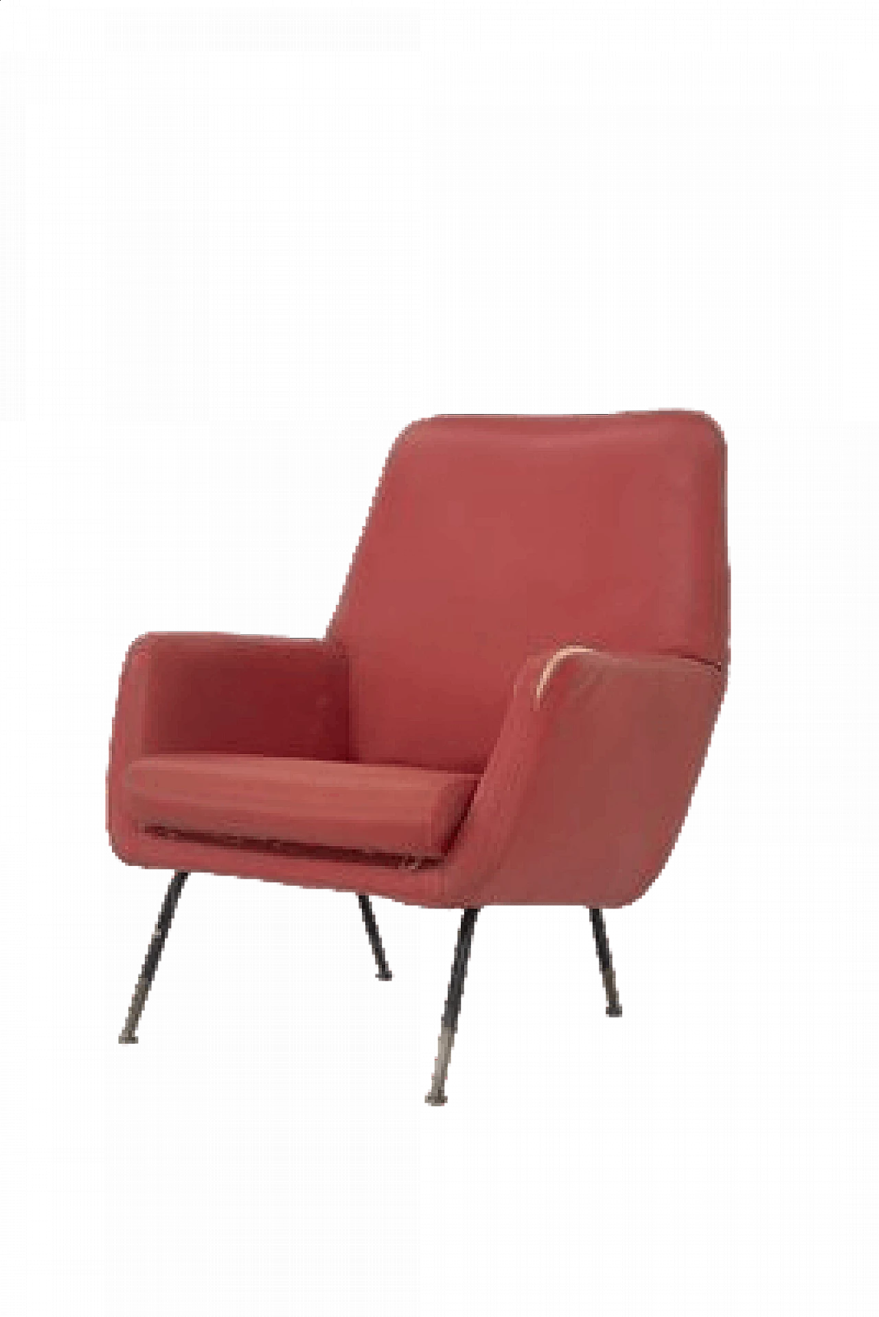 Coppia di poltrone in pelle rossa con piedi in ottone, anni '70 11