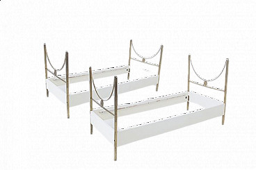 Pair of D90 beds in wood and brass by Carlo De Carli for Luigi Sormani, 1960s