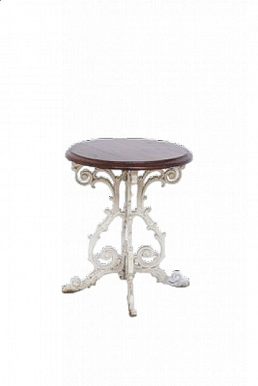 Victorian-style coffee table with wood and cast iron top, 19th century
