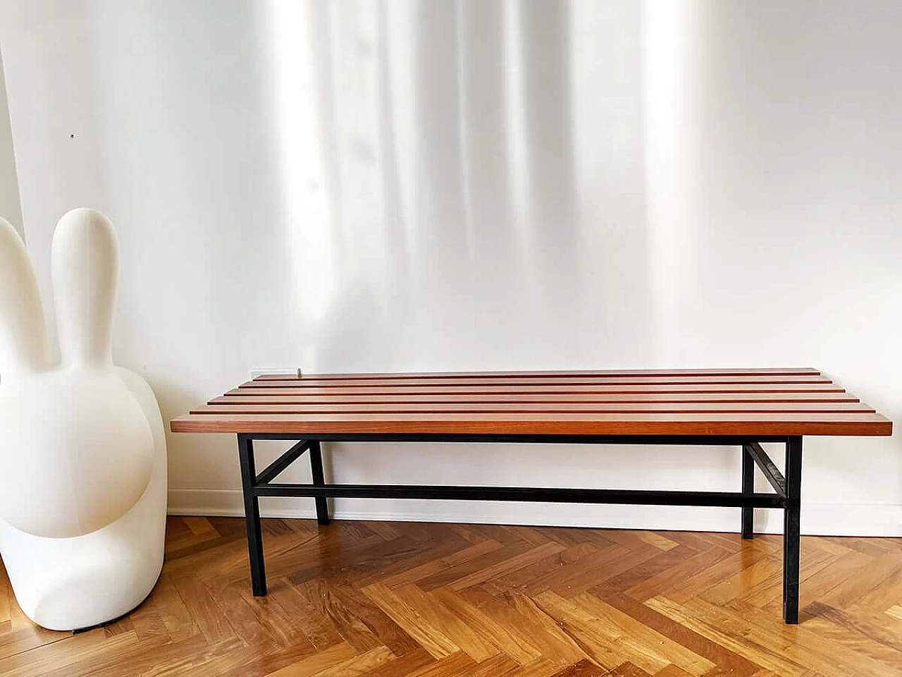Metal bench with teak laths, 1960s 1