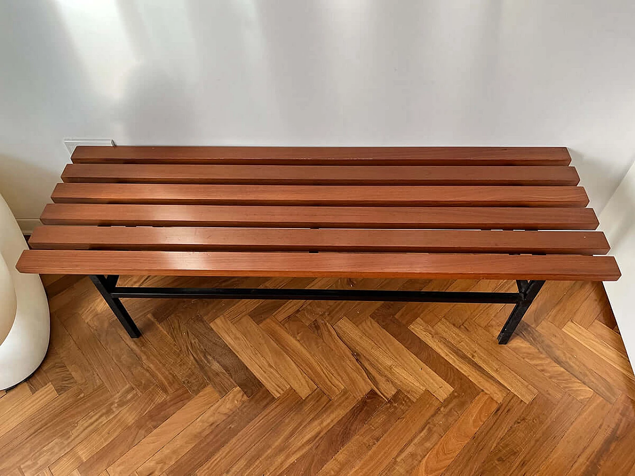 Metal bench with teak laths, 1960s 2