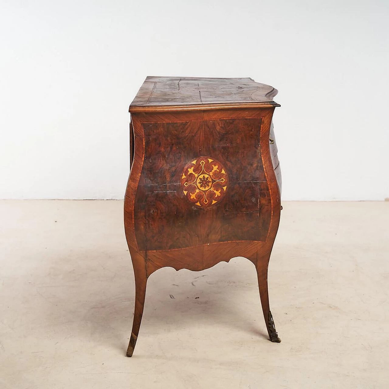 Two-drawer wooden moved dresser with inlay decoration, 19th century 1