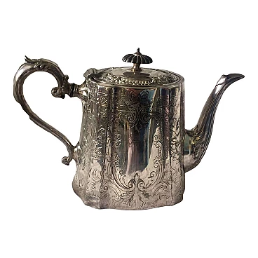 Silver teapot with engraved decoration by Electro Plated Britannia Metal, second half of 19th century