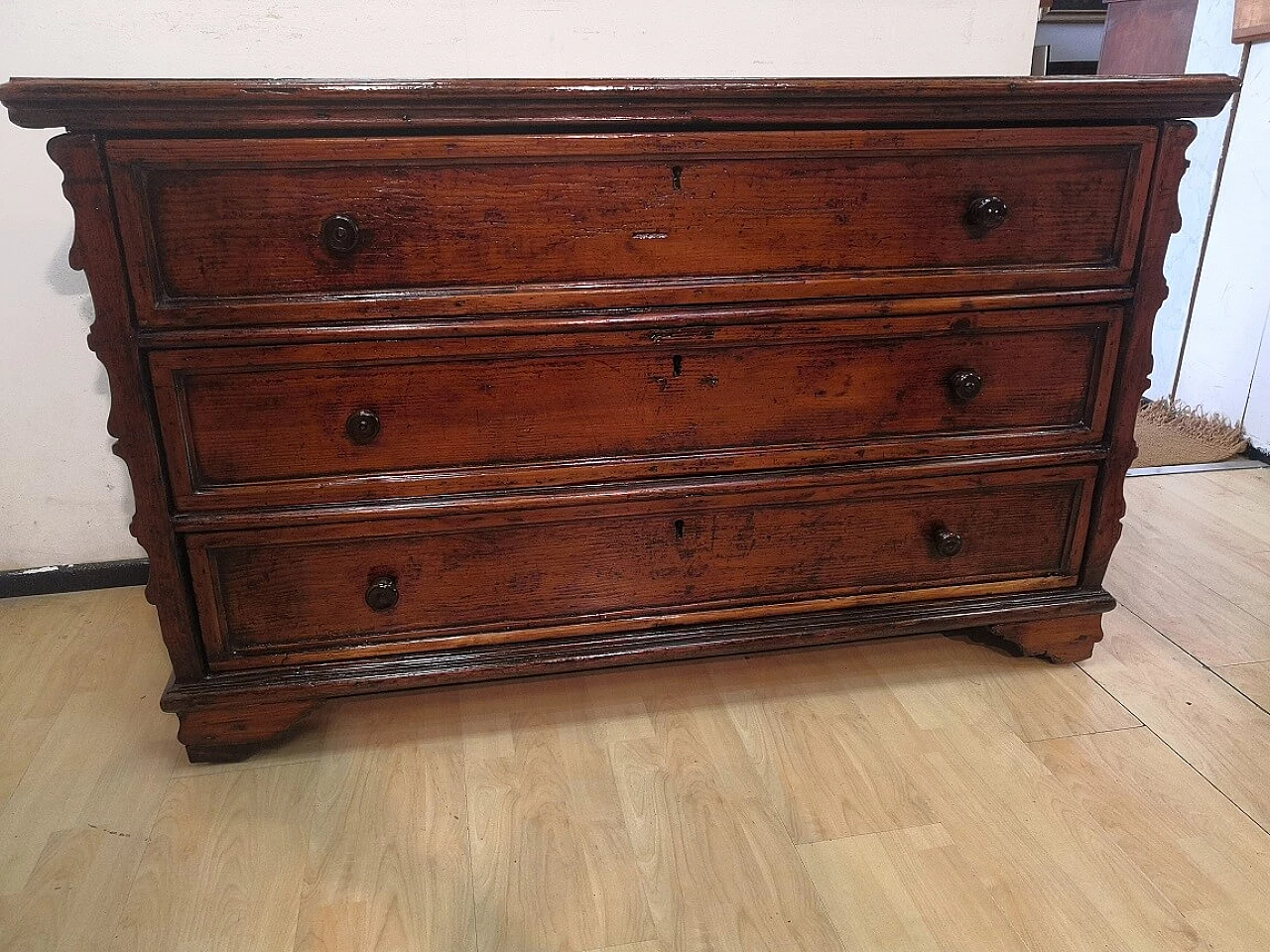 Canterano in massello di abete a tre cassetti, fine '600 1