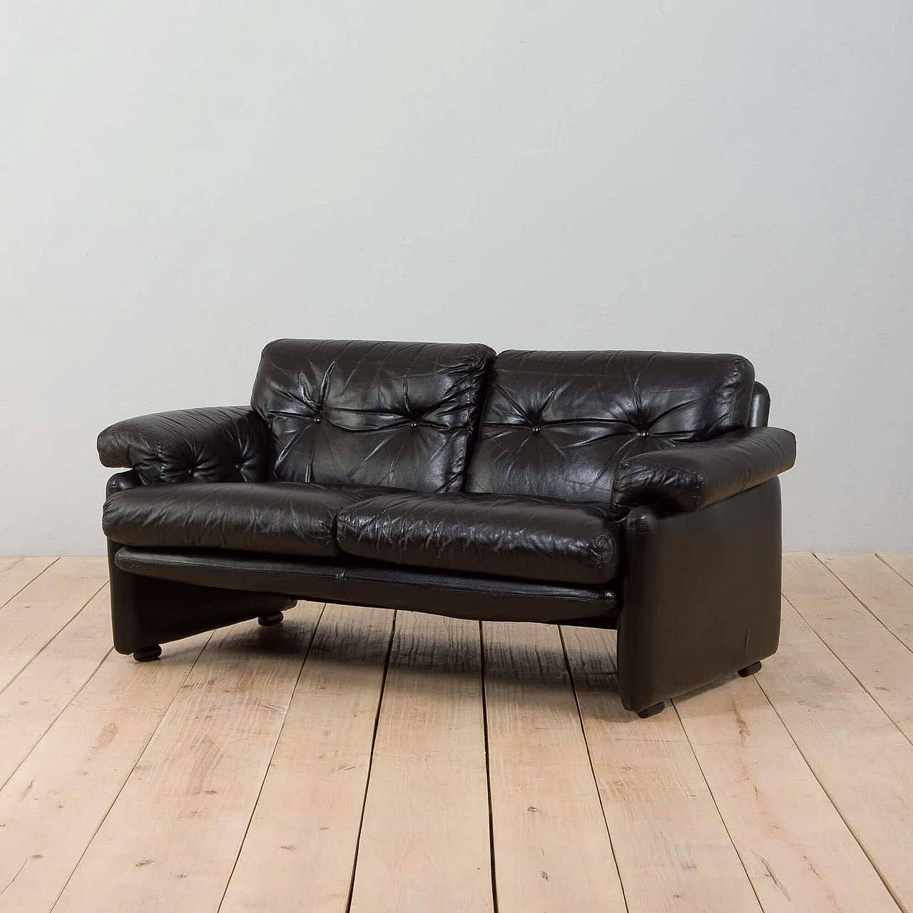 Coronado sofa in black leather by Tobia Scarpa for C&B Italia, 1960s 4