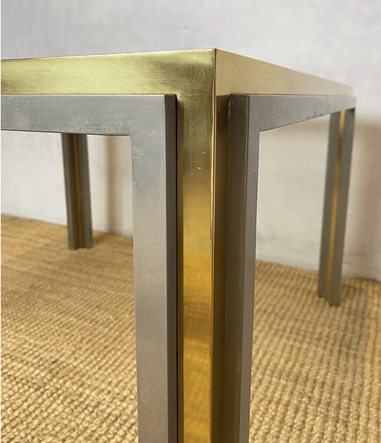 Tavolino in metallo e vetro nello stile di Willy Rizzo, anni '70 3