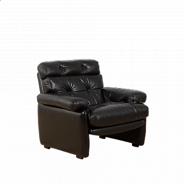 Coronado lounge armchair in black leather by Tobia Scarpa for C&B Italia, 1960s
