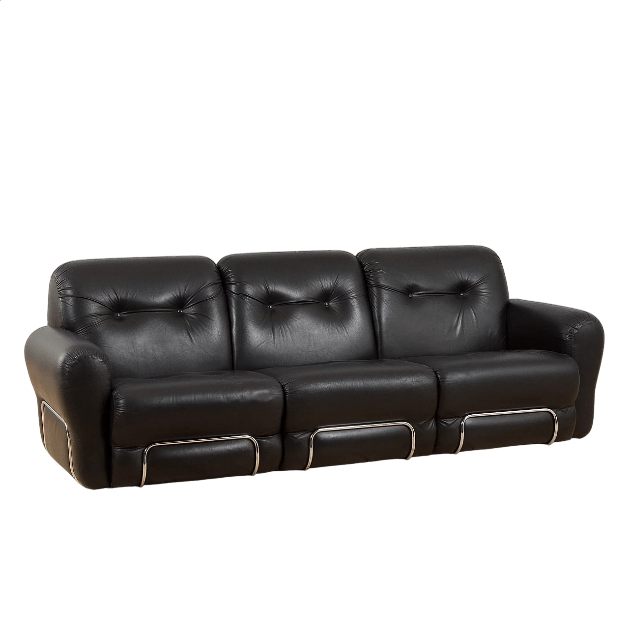 Three-seater black leather sofa by Adriano Piazzessi, 1970s 19