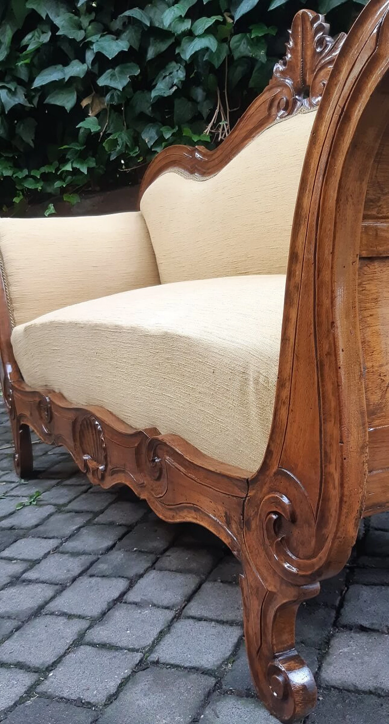 Solid walnut boat sofa in Charles X style, 19th century 4