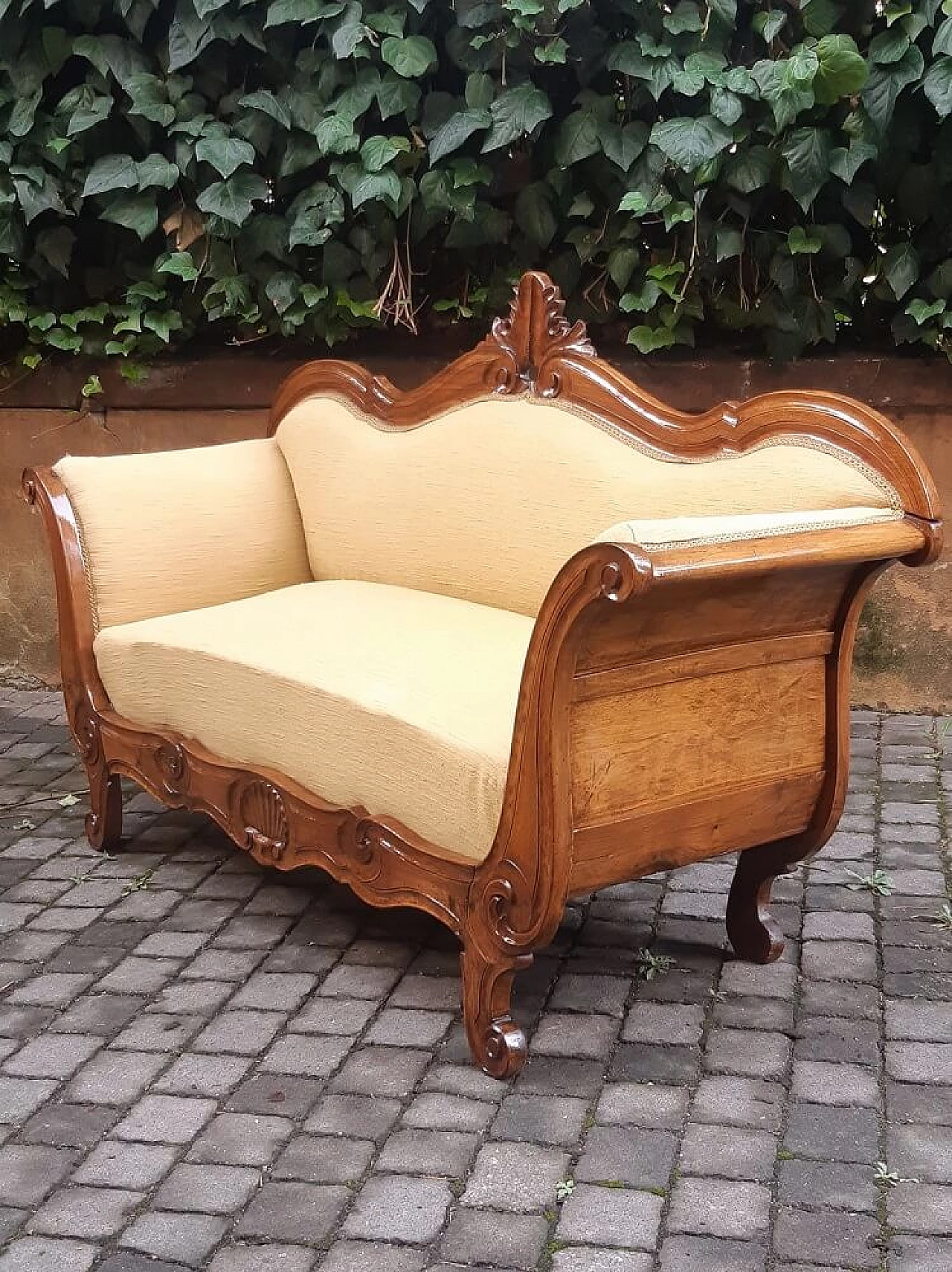 Solid walnut boat sofa in Charles X style, 19th century 5