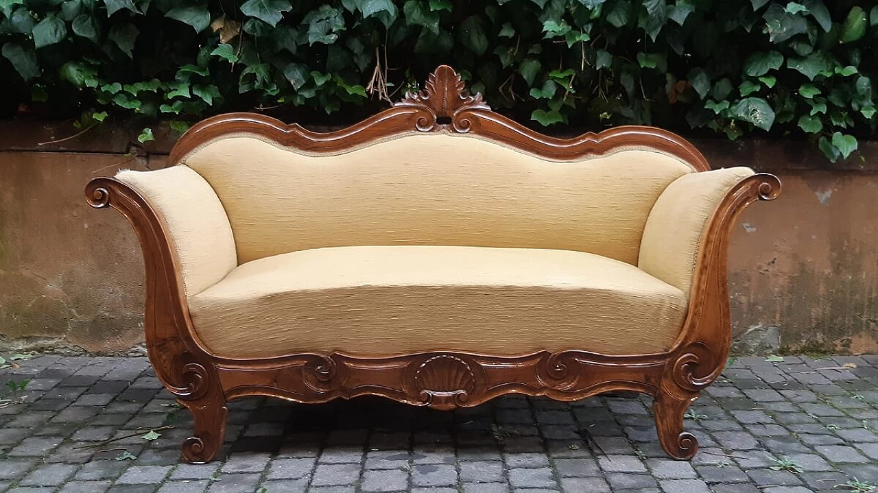 Solid walnut boat sofa in Charles X style, 19th century 7