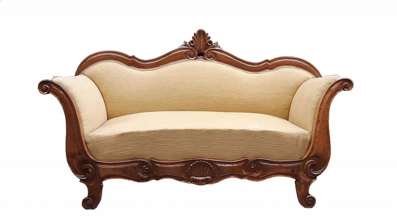 Solid walnut boat sofa in Charles X style, 19th century 8
