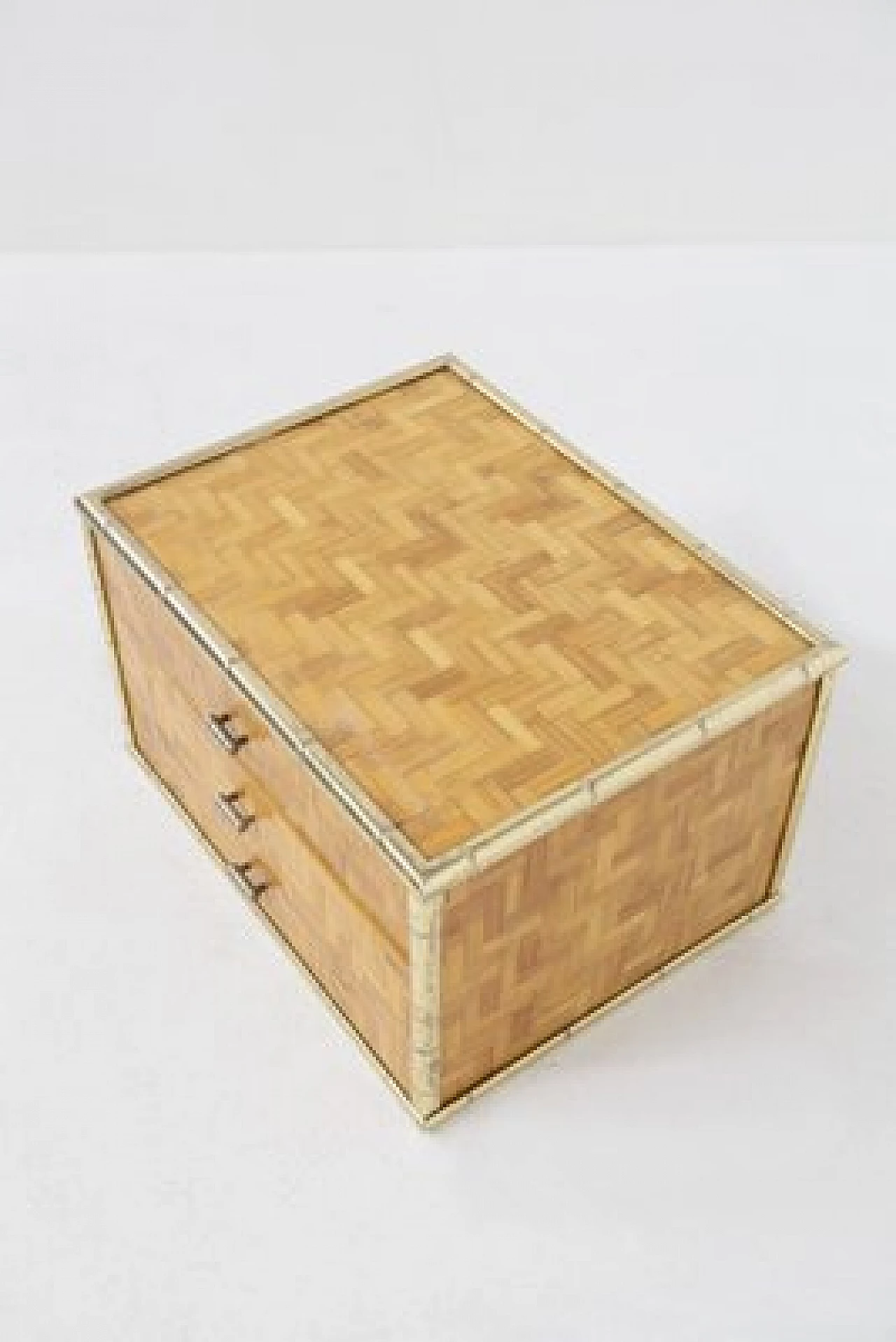Wicker and brass dresser with geometric decoration, 1970s 3