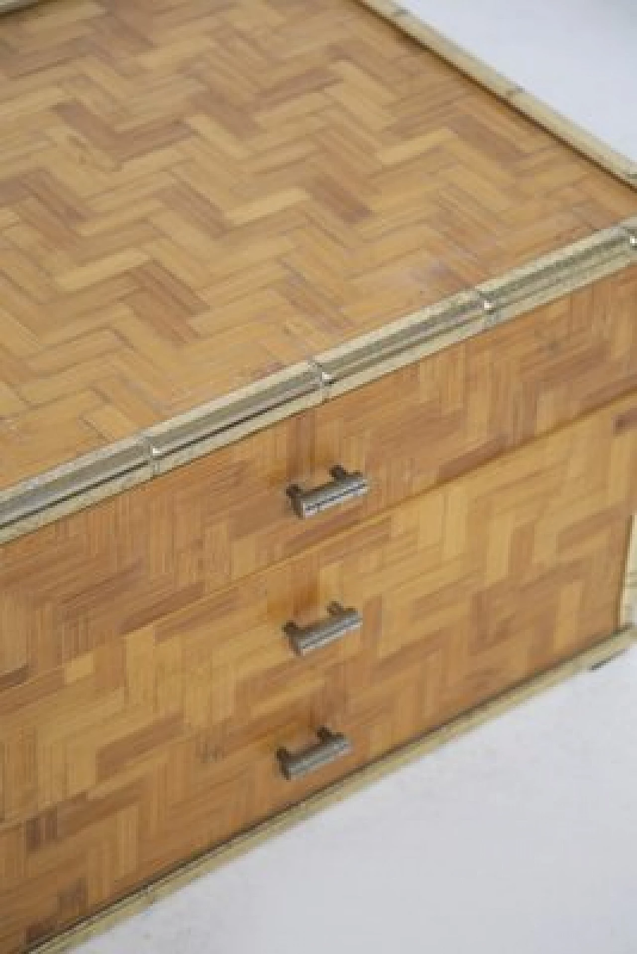 Wicker and brass dresser with geometric decoration, 1970s 4