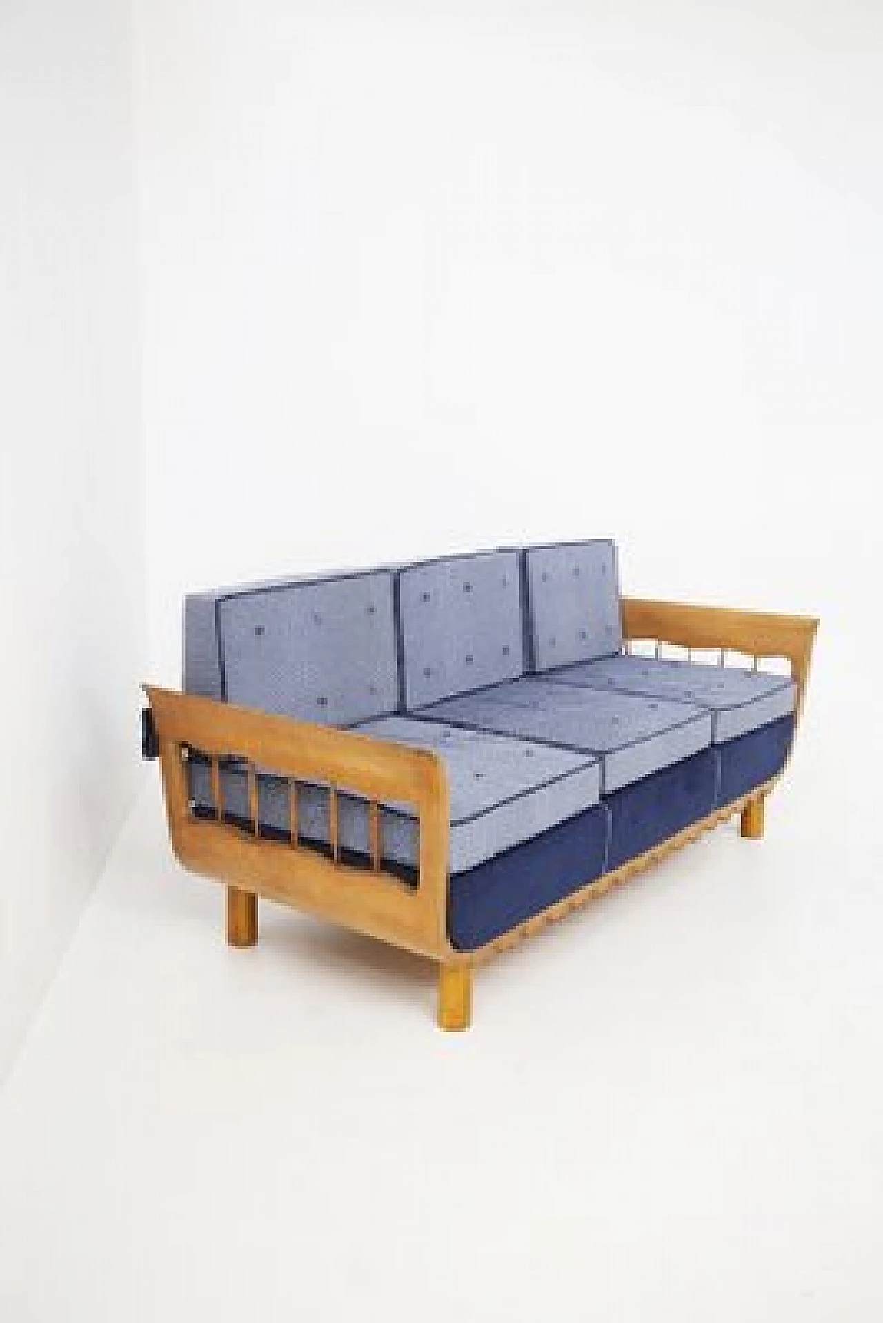 Wood and speckled fabric sofa bed by Paolo Buffa, 1950s 1