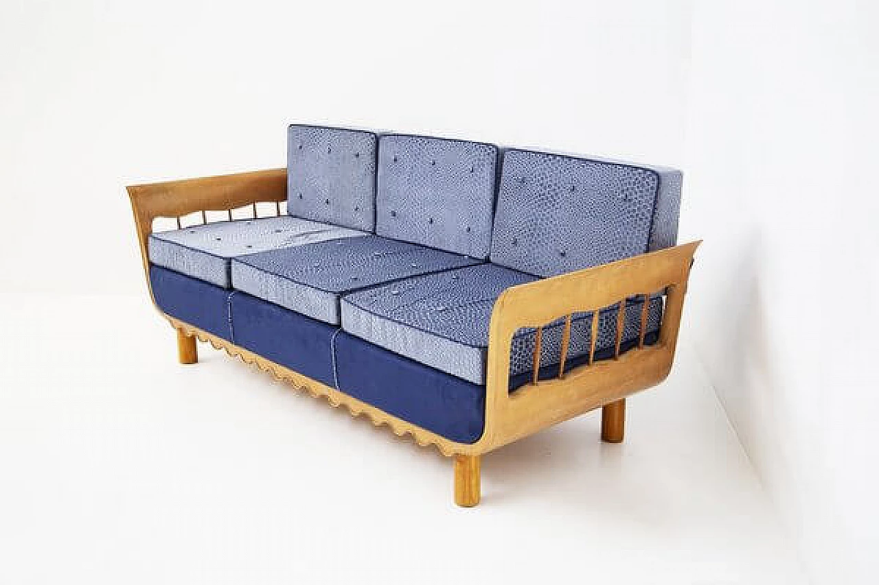 Wood and speckled fabric sofa bed by Paolo Buffa, 1950s 9