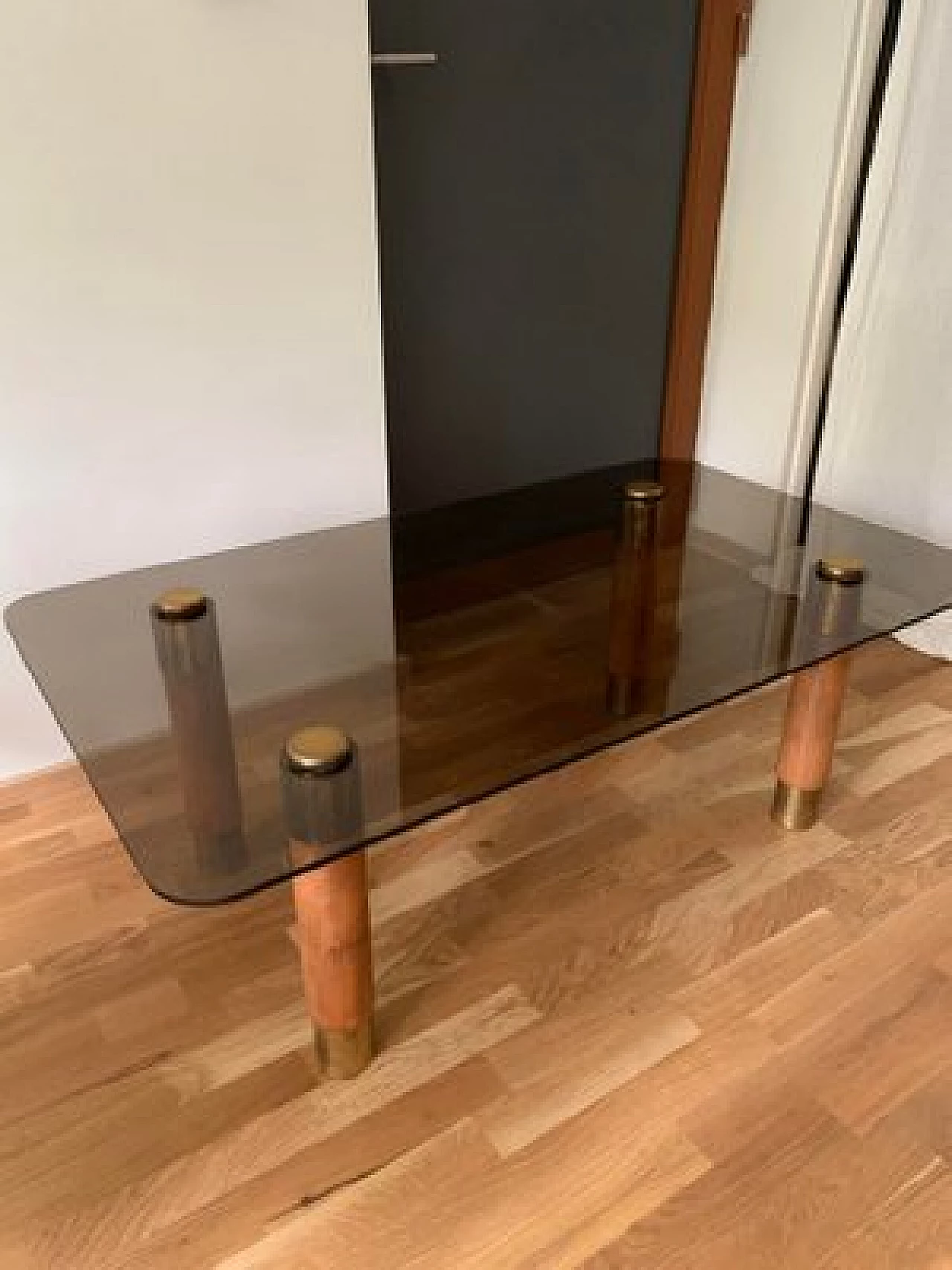 Side table in brass and teak with glass top, 1960s 3