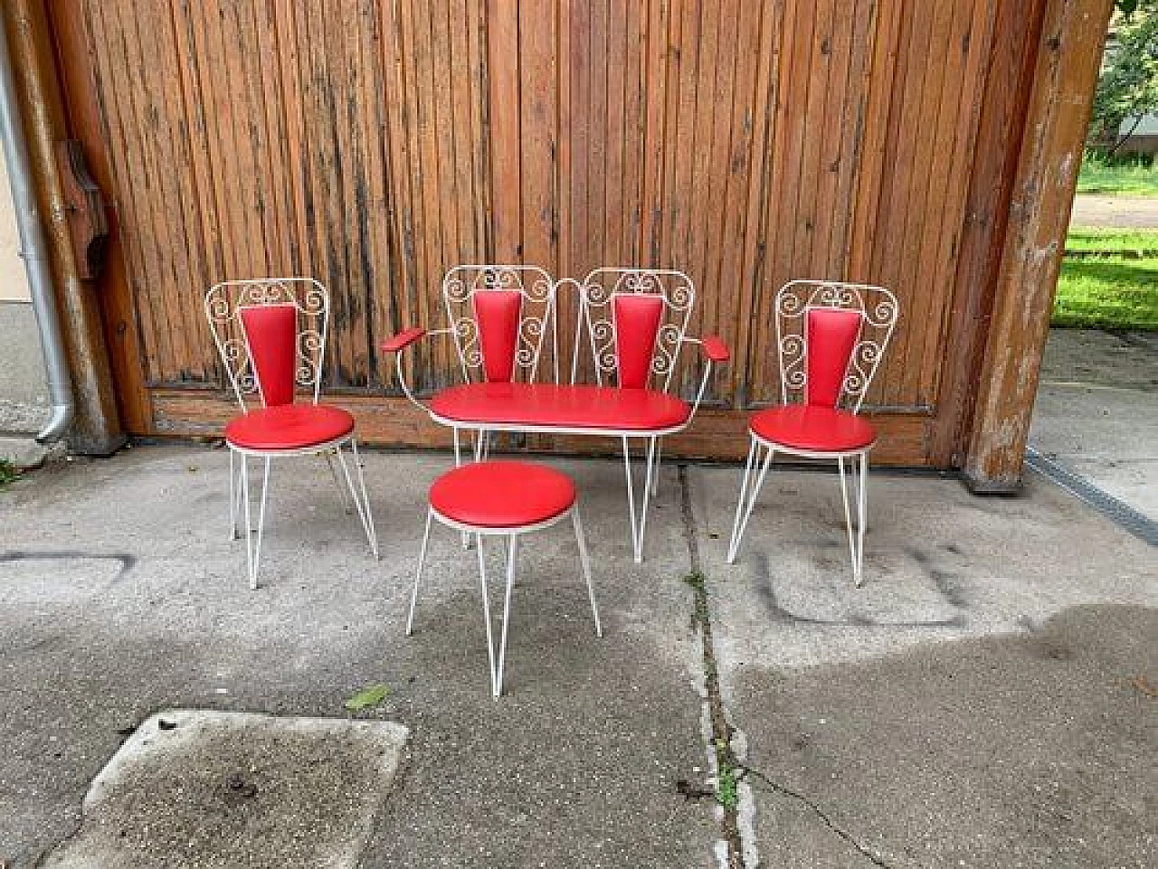 Pair of outdoor chairs, bench and side table, 1960s 4