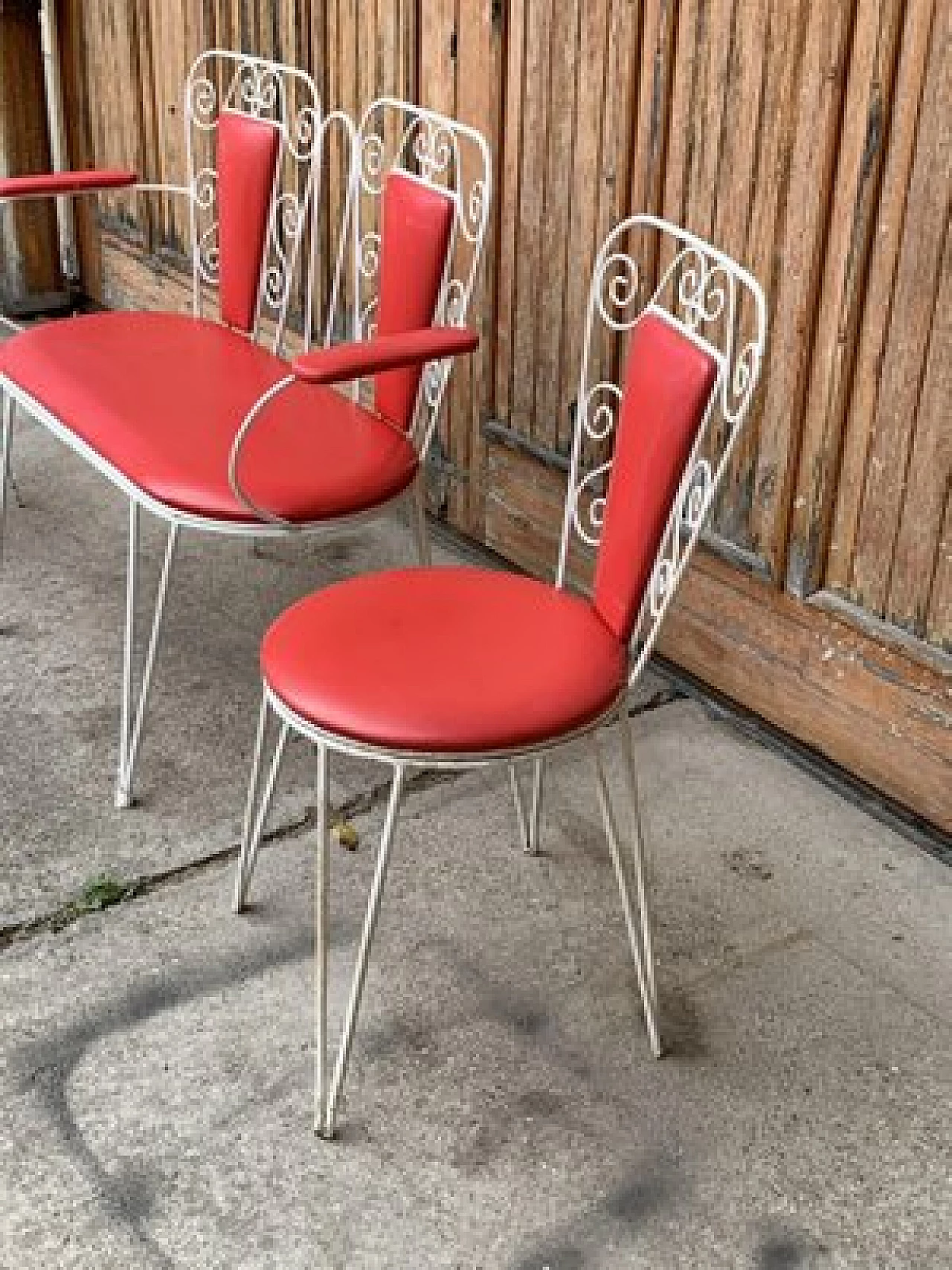 Coppia di sedie, panchina e tavolino da esterno, anni '60 6