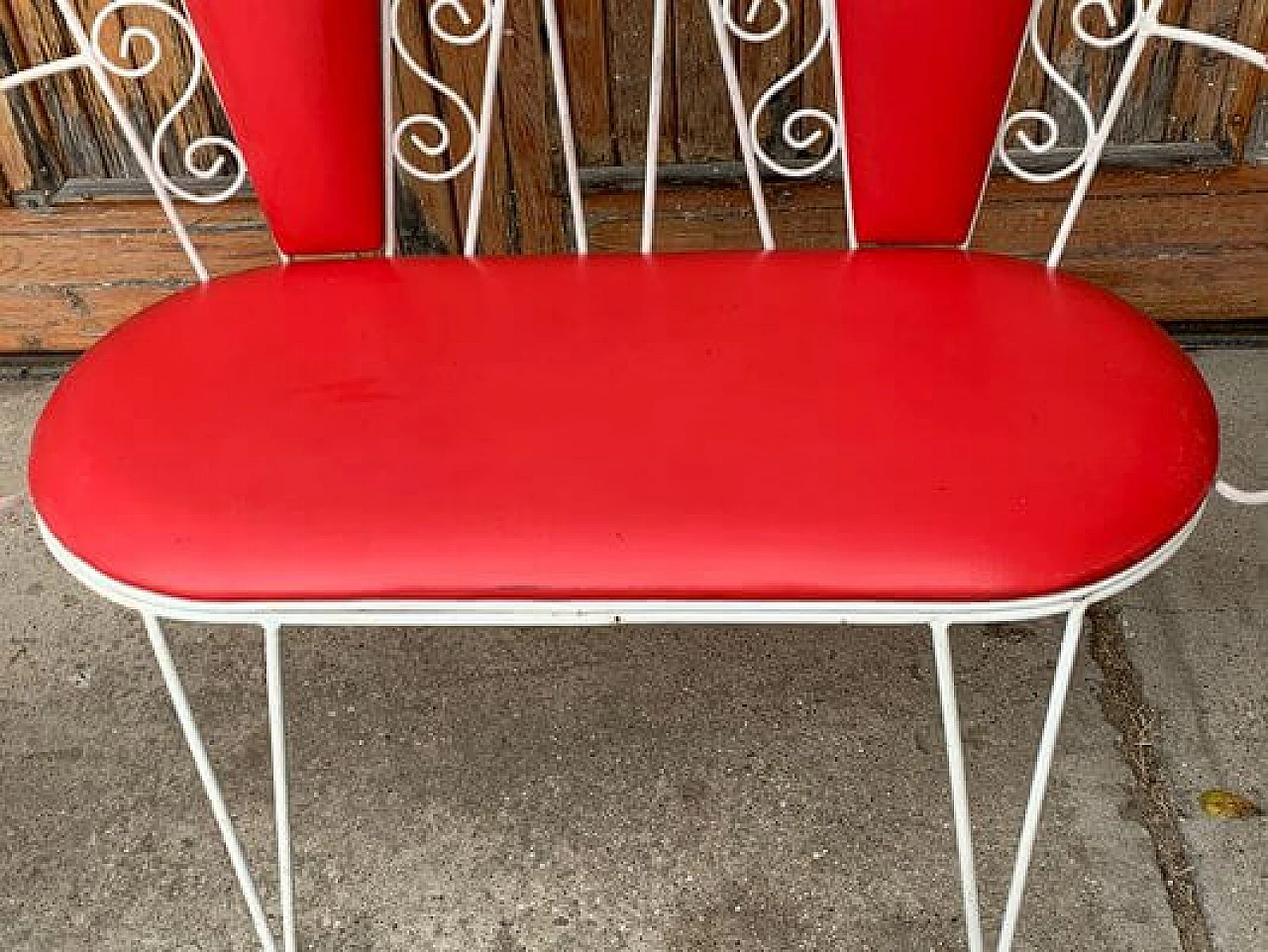 Coppia di sedie, panchina e tavolino da esterno, anni '60 9