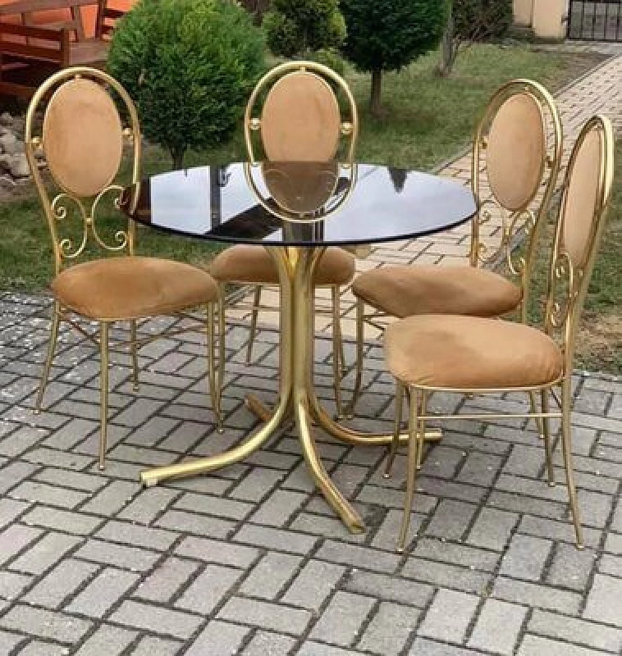 4 Sedie e tavolo in ottone di Paolo Salice, anni '70 2