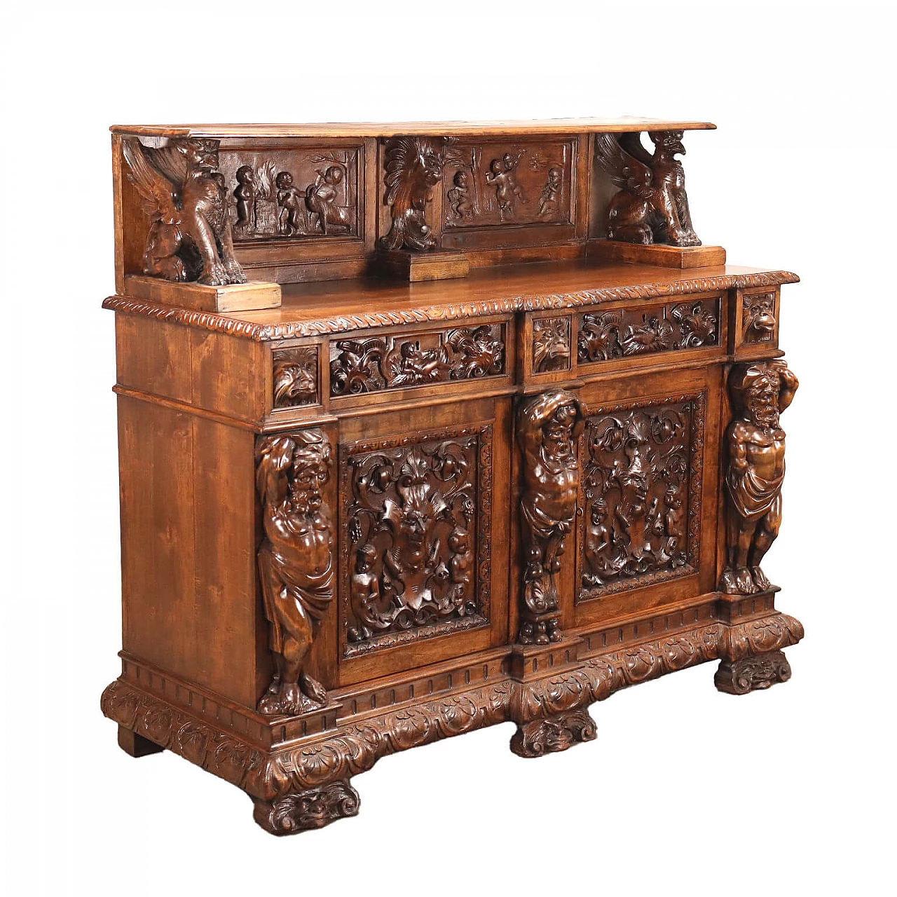 Neo Renaissance beech and stone pine sideboard, 19th century 1