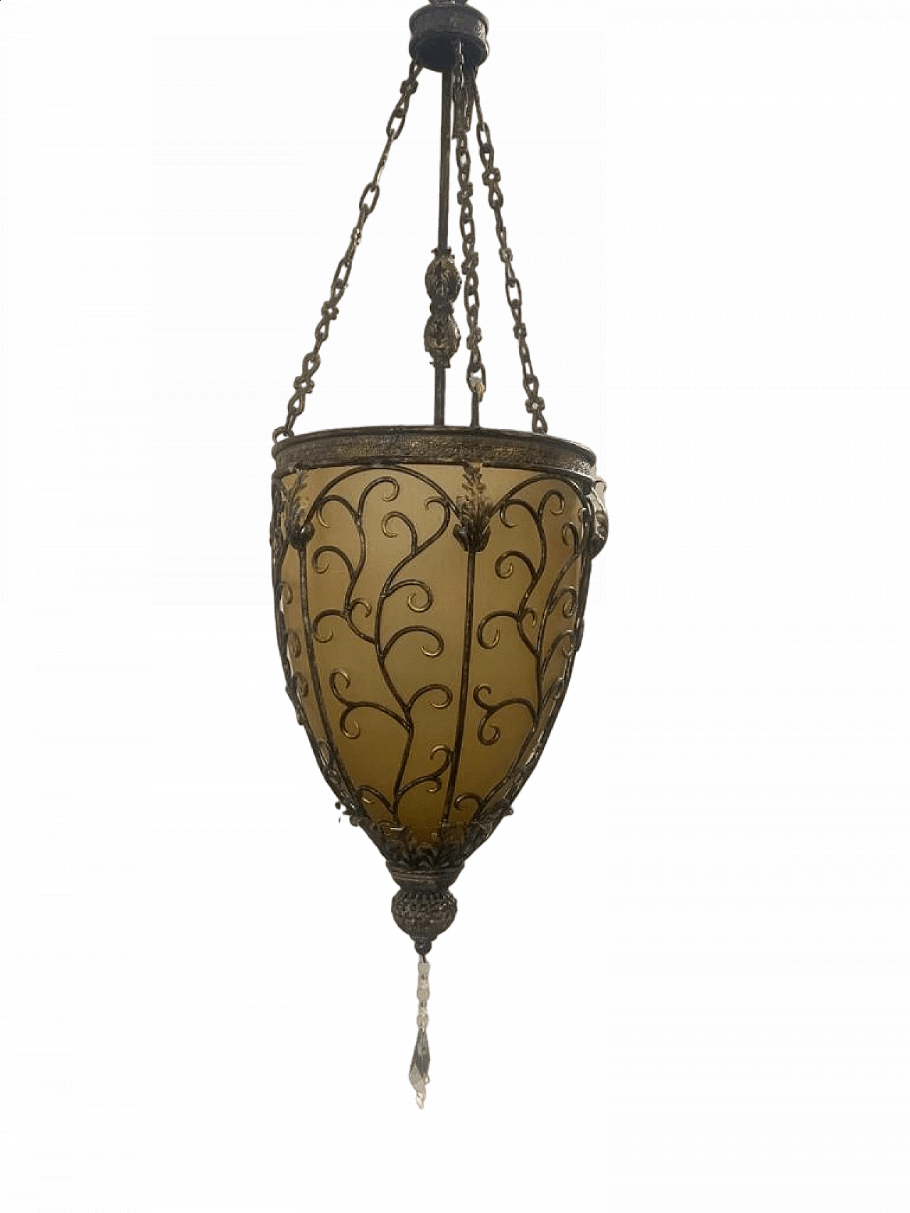 Gilt iron and yellow glass lantern, 1970s 12