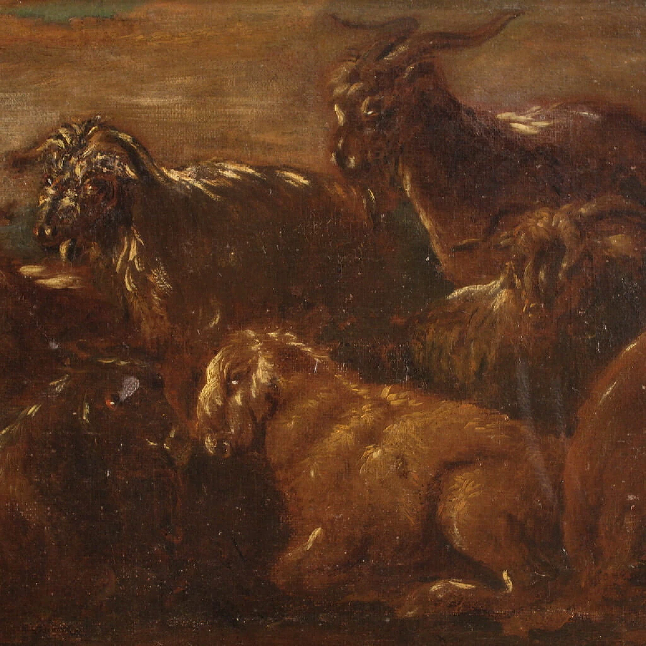 Paesaggio con capre, scuola italiana, olio su tela, seconda metà '600 5