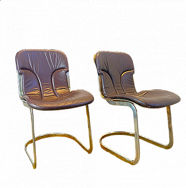 Coppia di sedie con struttura in acciaio cromato di Willy Rizzo per Cidue, 1970