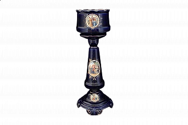 Blue ceramic column vase with decals, 1920s