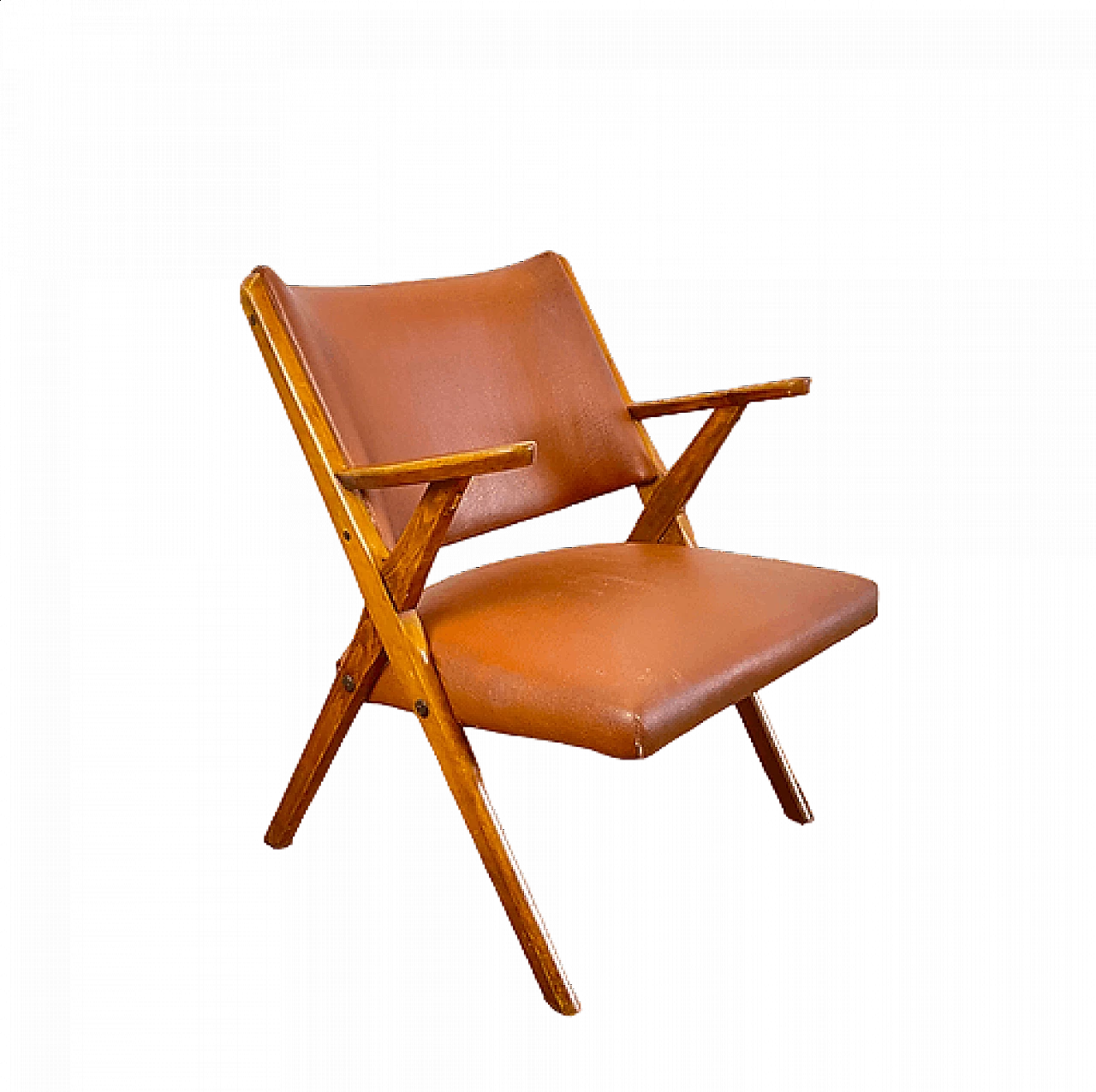 Poltroncina in legno e skai per Dal Vera, anni '50 intOndo