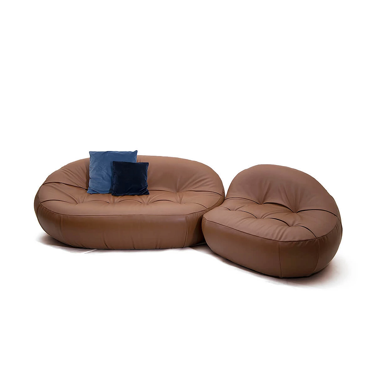 Plumpstones brown capitonné leather sofa by spHaus 1
