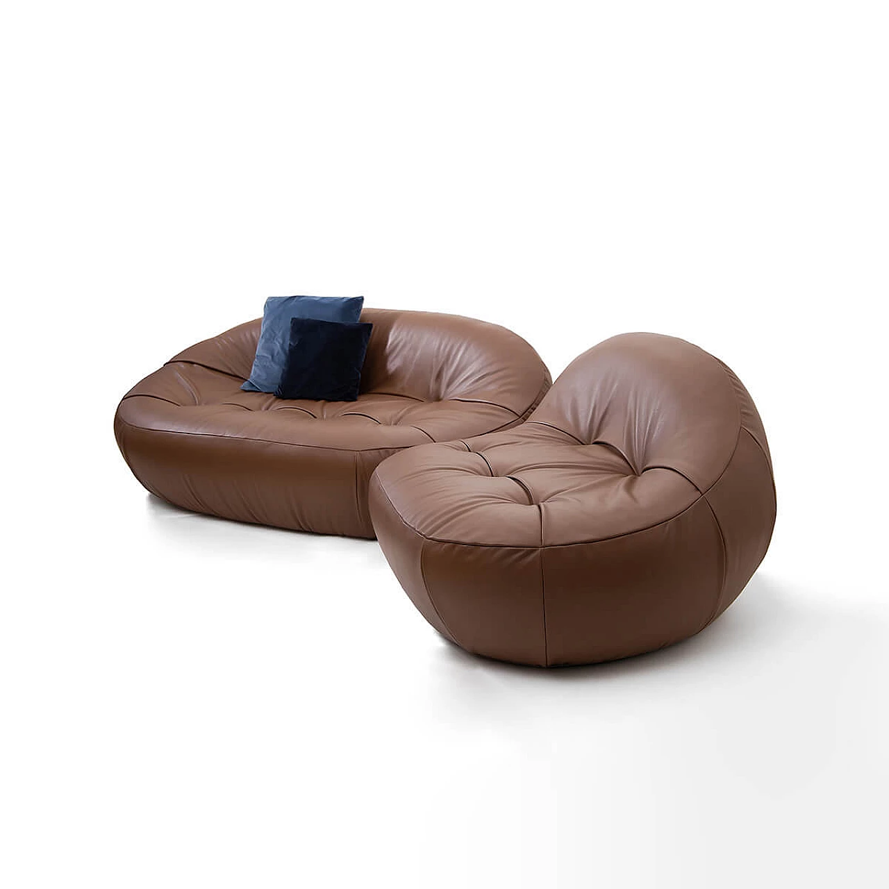 Plumpstones brown capitonné leather sofa by spHaus 2