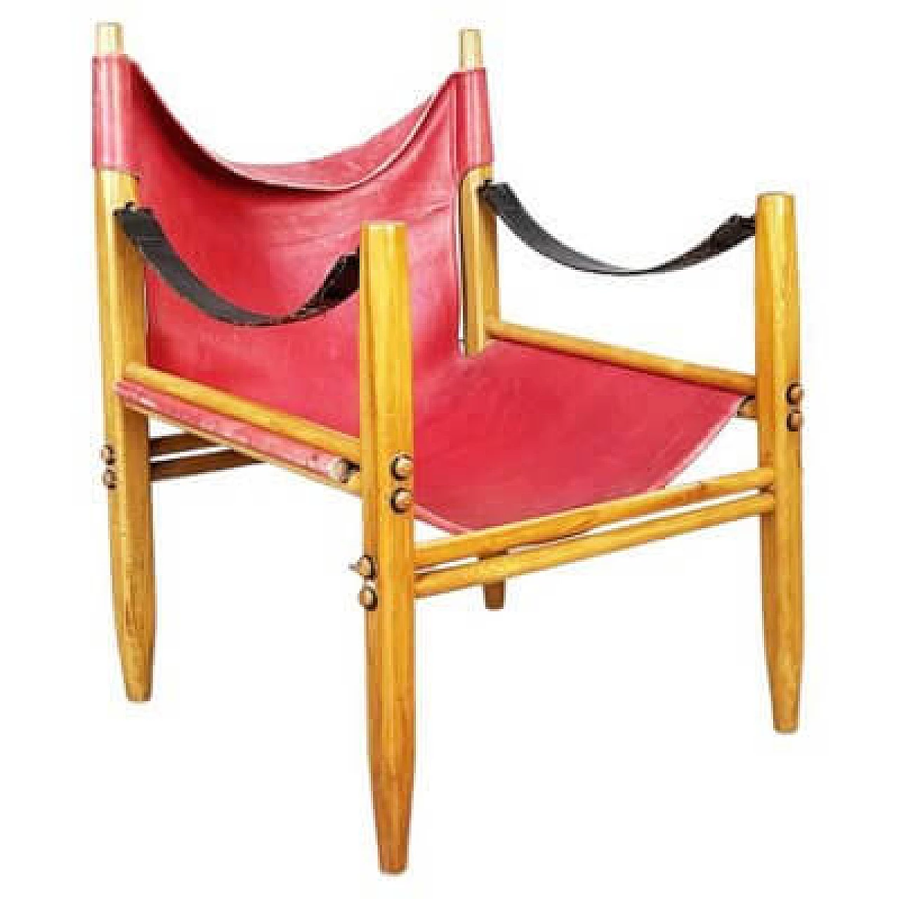 Oasi 85 leather and wood armchair attributed to Legler for Zanotta, 1960s 1